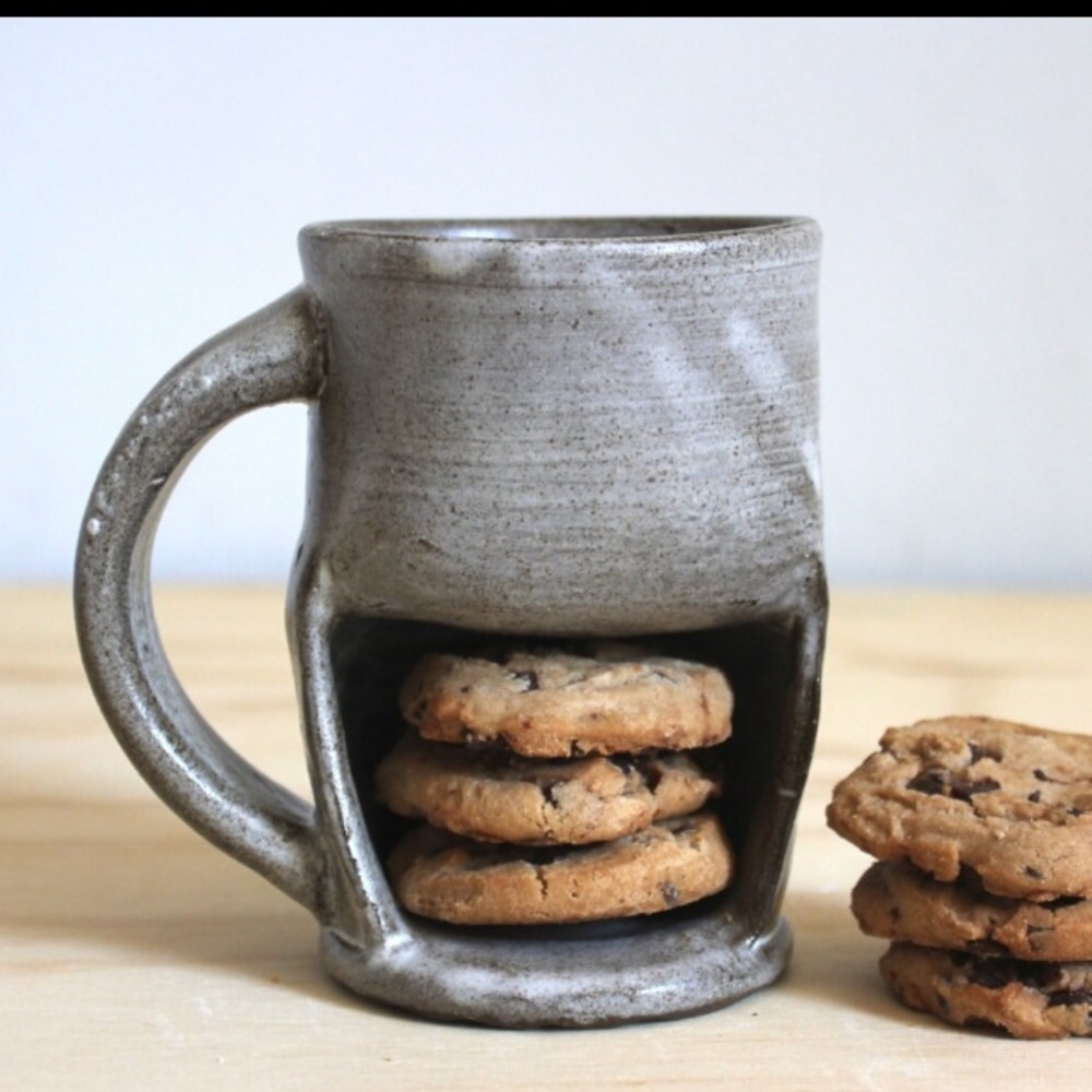 2 Cookie Mugs Clay Pottery, Pair as Pictured